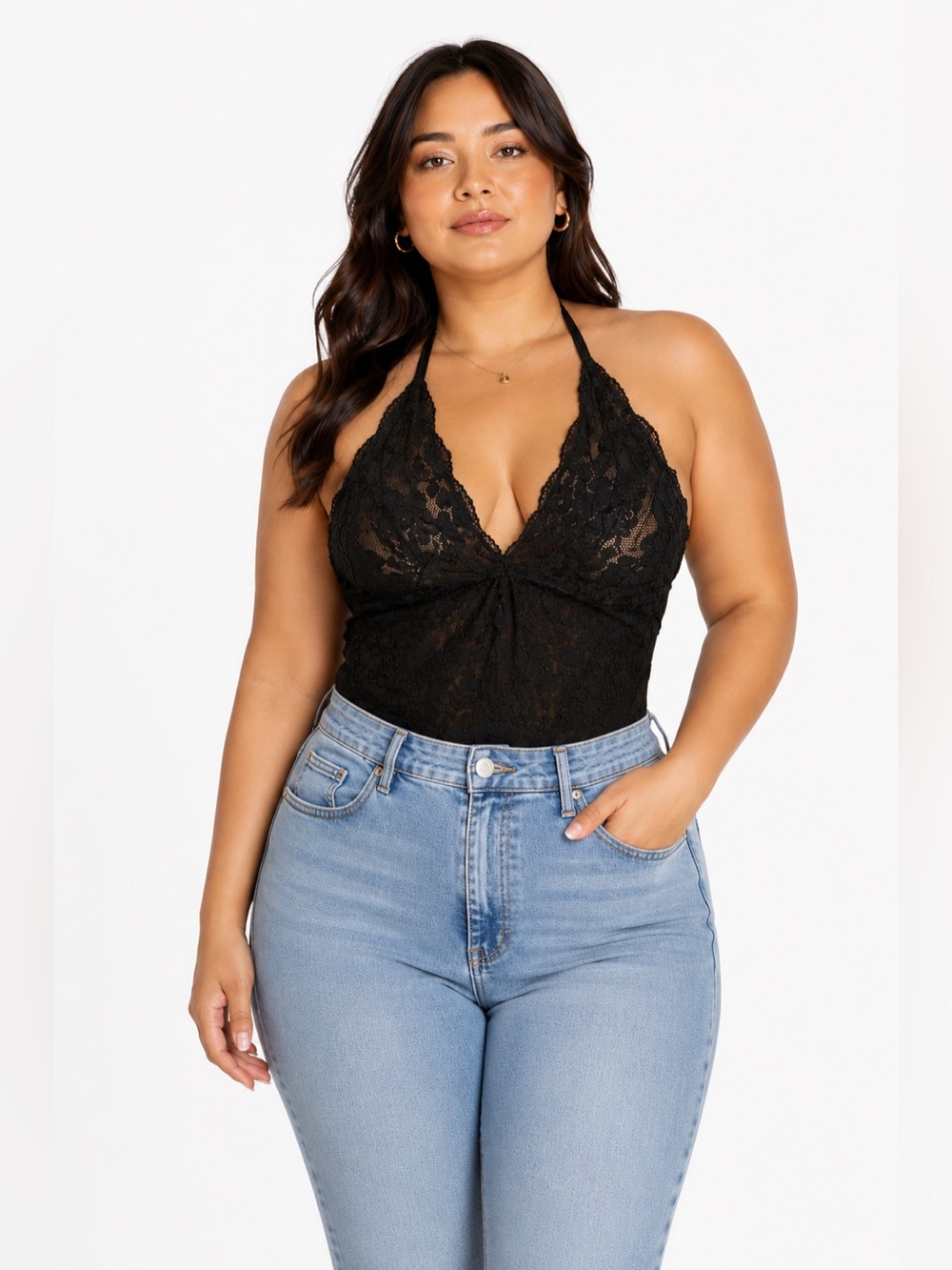 Auden Sheer All Over Floral Lace Embroidered Bodysuit Lingerie (Black) Size L